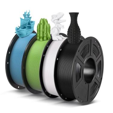Imagem de ANYCUBIC Pacote de filamento PLA de 1,75 mm, filamento PLA de impressão 3D 1,75 mm precisão dimensional +/- 0,02 mm, carretel de 1 kg (1 kg), 4 kg preto + branco + folha de primavera + turquesa