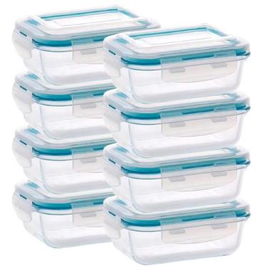 Imagem de Jogo 8 Potes de Vidro 1040ml Tampa Hermetica Mantimentos Marmita - QUA