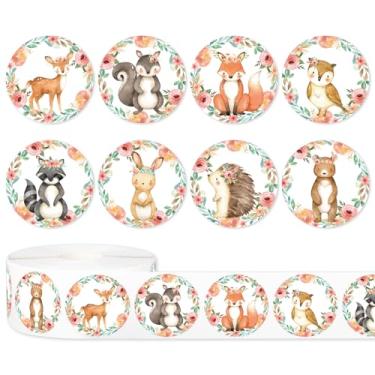 Imagem de JarThenaAMCS 1000 peças de adesivos de animais da floresta, grinalda floral, adesivo de selagem de animais da floresta para aniversário, chá de bebê, artigos de lembrancinha de festa, 8 designs