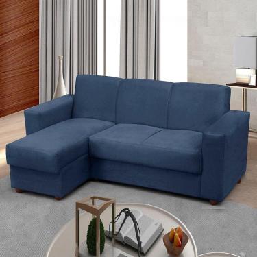 Imagem de Sofá 3 lugares com Chaise Bia Esquerdo Suede Azul Madelina Decor