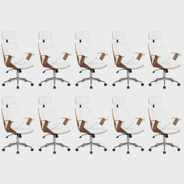 Imagem de Kit 10 Cadeiras de Escritório Presidente Giratória com Apoia Cabeça Office Lisboa