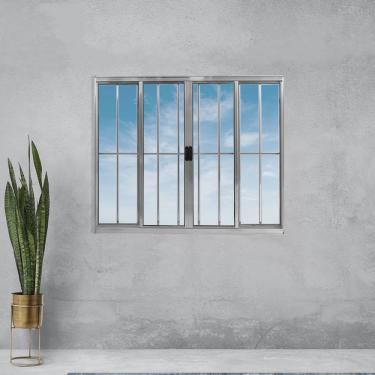 Imagem de Janela Alumínio de Correr 100x120cm 4 Folhas com Grade Plus Lux Esquadrias