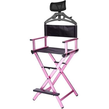 Imagem de Cadeira de maquiagem Ar com apoio de cabeça - Cadeira portátil dobrável para diretores para profissionais - Estrutura de alumínio, dobrável e leve - Ideal para maquiagem Ars e diretores no s