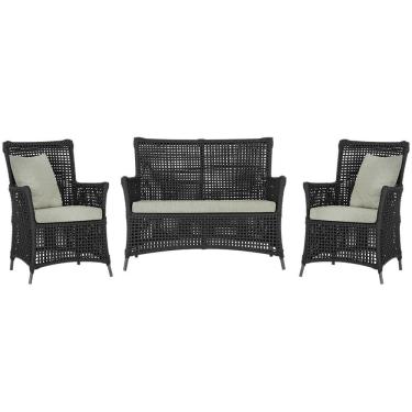 Imagem de Jogo Sofá e 2 Poltronas de Área Igapó Alumínio Pintura Preta Corda Náutica Estofado 3 Trama