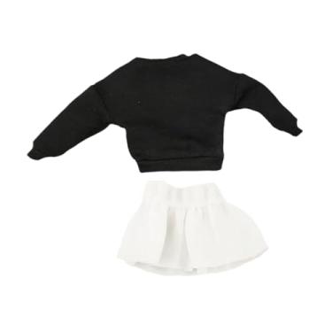 Imagem de EHJRE 1/12 Pullover de manga longa e saia de roupas de moletom para o ombro para figuras de ação feminina de 6 polegadas , Top Preto