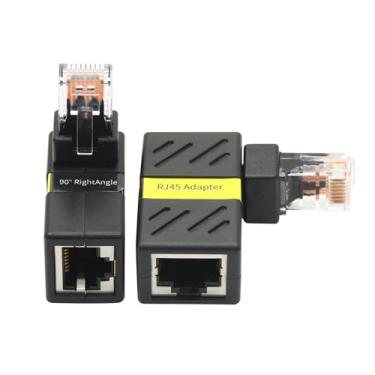 Imagem de Adaptador extensor Ethernet Cat 6 de 90 graus, conector adaptador RJ45 macho para fêmea 1000Mbps com rotação de 180 graus, para computadores, laptops, roteadores - 2 peças