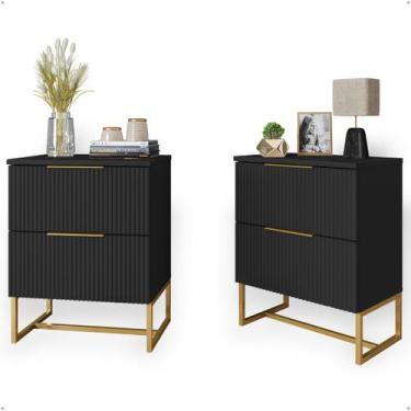 Imagem de Kit 2 Mesas de Cabeceira Lumia Ripada Com 2 Gavetas Estilo Industrial 