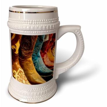 Imagem de 3dRose Arizona, Old Scottsdale, Line up of new cowboy boots - Caneca Stein, 510 g, 623 g, branca