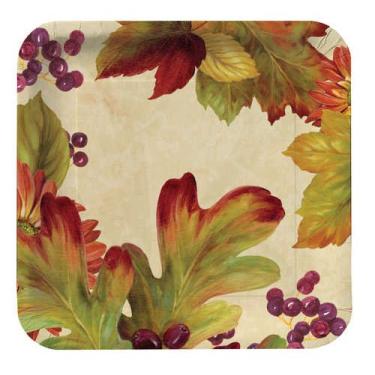 Imagem de Pratos de sobremesa de papel quadrado, 8 unidades, folhas e frutas silvestres