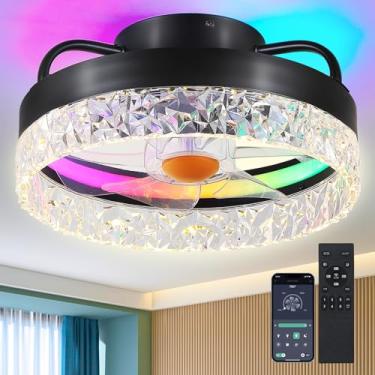 Imagem de Mpayel Ventilador De Teto Embutido Com Luz - Ventilador De Teto Pequeno E Discreto, Ventiladores De Teto Sem Lâminas De Led Rgb De 13" Com Regulagem De Intensidade, Luz Ambiente Moderna De Led-Rgb E