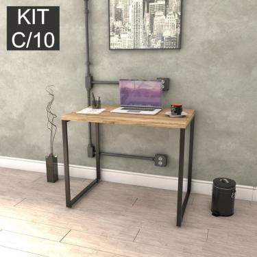 Imagem de Kit Com 10 Escrivaninhas Kuadra 90cm Estilo Industrial Compace Carvalho/preto