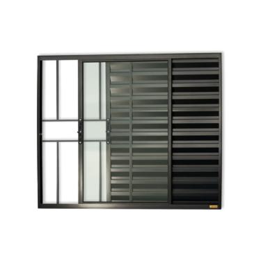 Imagem de Veneziana Confort 3 Folhas Com Grade Vidro Liso 100cm X 80cm Brimak Preto