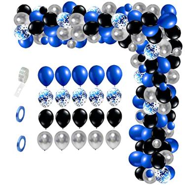 Imagem de Roya Blue Black Balloons Garland Arch Kit,124 pcs Matte Blue Black Metallic Silver Latex Balloons for Video Gaming Party Men Birthday Party Space Video Gamer Graduation Retirement Party Decorations