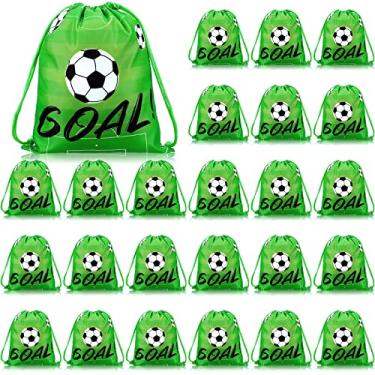 Imagem de 24 Pack Soccer Party Favor Bags Kids Soccer Drawstring Favor Backpack Bags Sports Football Candy Treat Bags Goodie Snack Bag Favors Gift for Boy Girl Soccer Theme Birthday Party Supplies, 12 x 10 Inch