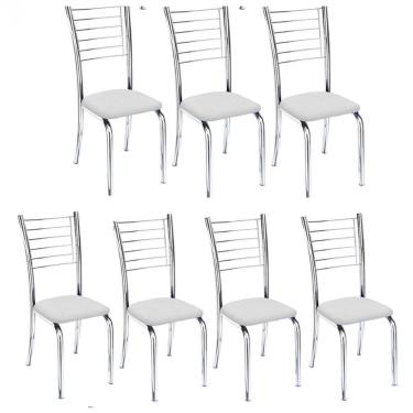 Imagem de Kit 7 Cadeiras De Jantar Lara Cromada Para Cozinha Assento Sintético Branco - Aurora Line