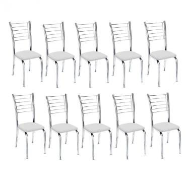 Imagem de Kit 10 Cadeiras De Jantar Lara Cromada Para Cozinha Assento Sintético Branco - Aurora Line