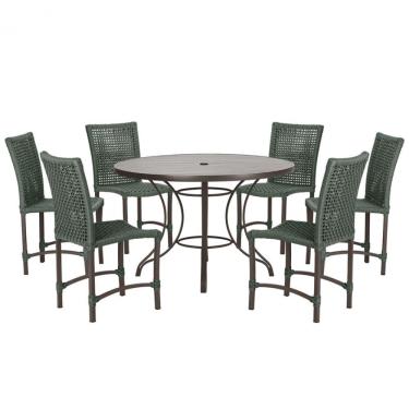 Imagem de Mesa Ascoli 120 Cm Com 6 Cadeiras Cannes De Alumínio Trama Verde