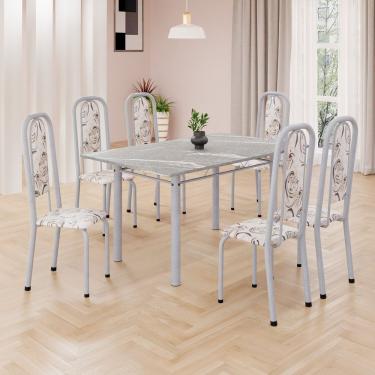 Imagem de Conjunto De Mesa Retangular 140x75cm Tampo Granito Topázio 6 Cadeiras Lavínea Arabesco Mart Pérola