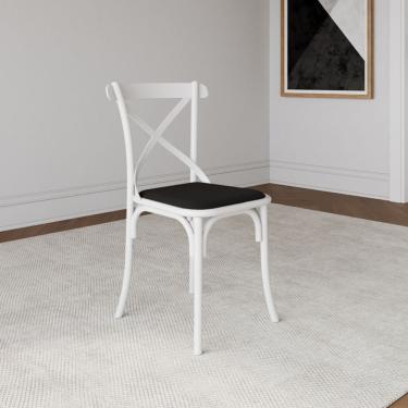 Imagem de Cadeira Katrina Assento Corano Preto Aço Branco