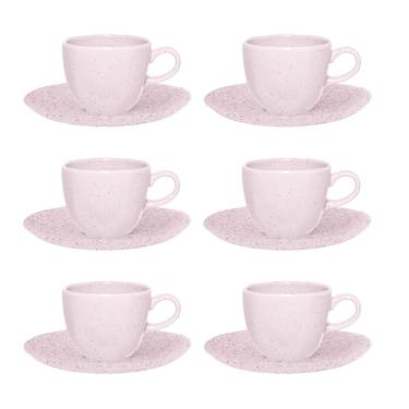 Imagem de Conjunto 6 Xícaras Chá Com Pires Ryo Pink Sand 220ml Porcelana Oxford