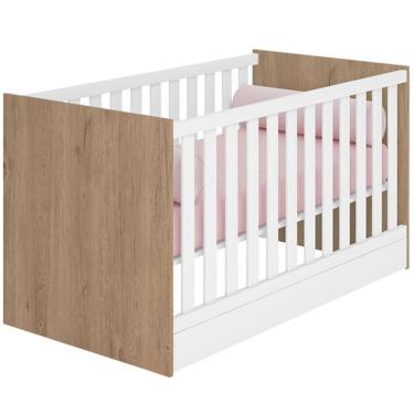 Imagem de Berço Infantil Mini Cama Doce Mel com Grade de Proteção em MDP Branco e Carvalho