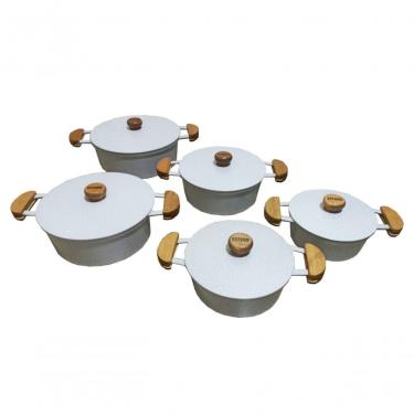 Imagem de Jogo 5 Panelas Alumínio Fundido Branca Tampa Pesada Extang