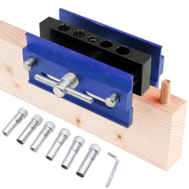 Imagem de Gabarito de cavilha autocentralizante, gabarito de cavilha ajustável, guia de perfuração de furo reto, ferramenta de marcenaria de precisão com vários tamanhos de broca, alta durabilidade, corpo de
