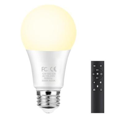 Imagem de GRV Lâmpada Inteligente 12W A60 Com Controle Remoto De 2,4 Ghz, Led Que Muda Cor, Regulável Continuamente 3000 A 6500 K, Equivalente Incandescente 100 W, Cri 1000 Lm > 80, Base E26, Decoração Para C