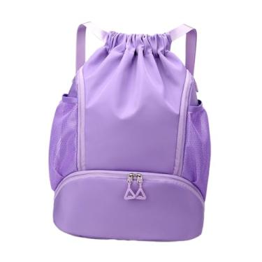 Imagem de Vaveren Mochila com cordão e compartimento para sapatos, bolsa leve com bolsos laterais, mochila para basquete e atividades ao ar livre para homens mulheres, Roxo