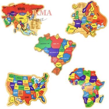 Imagem de Kit Quebra-Cabeça Mapa da África, Ásia, Brasil, Estados Unidos e Europ