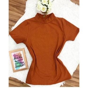 Imagem de blusa feminina gola alta manga curta basica tendencia - Filó Modas