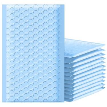 Imagem de Famagic Envelopes de plástico bolha 100 peças de 100 peças de sacos de envio azuis claros, sacos de embalagem chiques para pequenas empresas, envelopes coloridos acolchoados, envelopes de correspondência opacos foscos com bolhas de poliéster a granel #000