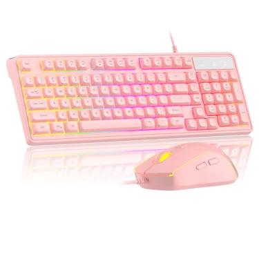Imagem de MageGee Combo de Teclado e Mouse para Jogos Rosa, Teclado Retroiluminado com Fio GK980 e Mouse Rosa com DPI Ajustável para PC/Laptop/Mac