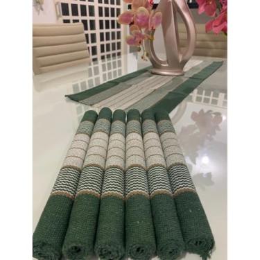 Imagem de Conjunto de 7 peças de corrida de mesa de algodão com 6 almofadas e 1 trilho de mesa perfeito para jantares e reuniões de família(JGAM14)