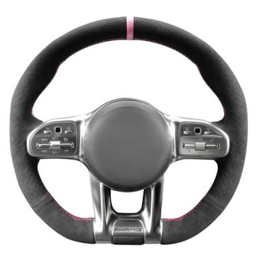 Imagem de MEWANT Capa de volante costurada à mão para Mercedes-Benz AMG A35 2020-2021/AMG C63(S) 2019-2022/GT/C63/C43/CLA35/CLS53/E63/G63/GLA35/GLA45/GLB35/GLC43/GLC63 /GLE53 /GLE63/GLS63/S63