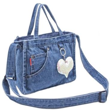Imagem de SoonerCozer Bolsa tiracolo jeans moderna pequena bolsa Hobo elegante bolsa sacola feminina, Azul claro