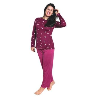 Imagem de Pijama Feminino Adulto Inverno Longo de Frio em malha Suede Elegante -