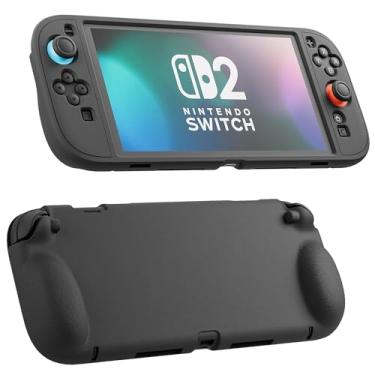 Imagem de FUNDIARY Capas compatíveis com Nintendo Switch 2 (2025), acessórios pretos com design ergonômico para silicone macio, capa de proteção completa para console de jogos Switch 2 e controle Joycon
