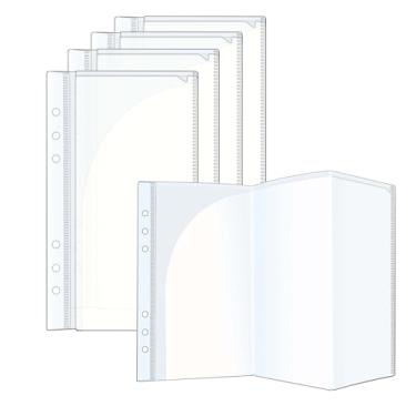 Imagem de AxeWoodz 5 bolsos para fichário A5 transparente PP pastas de arquivo com três dobras, protetores de lençol sem zíper, organizador de documentos para 6 anéis