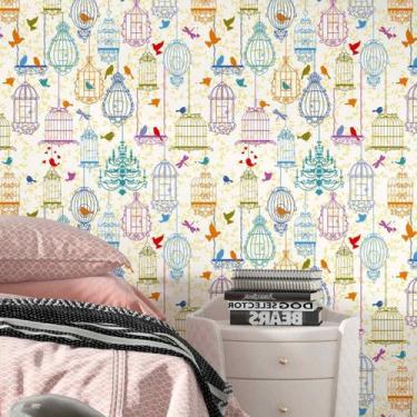 Imagem de Papel De Parede Adesivo Colorido Passaros Minimalista 12m - DELIQUADRO