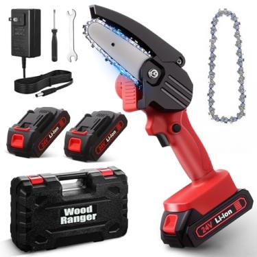 Imagem de Mini Motosserra Wood Ranger, Mini Motosserra Elétrica De 4 Polegadas, Motosserra Elétrica Portátil Sem Fio Para Quintal, Casa E Jardim, Corte De Madeira, Poda De Árvores (2 Baterias E 2 Corr