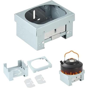Imagem de Bufferabc Conjunto de fogão dobrável de bolso, aparelho de cozinha de combustível sólido com suporte estável e quebra-vento, fogão portátil para mochilão, queimador leve para atividades ao ar livre,
