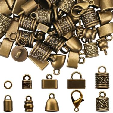 Imagem de SUNNYCLUE 1 caixa 230 peças kit de tampas de cabo Kumihimo terminam liga metálica estilo tibetano cola de borla de bronze antigo em tampas de extremidade de couro de crimpagem para kit de fabricação