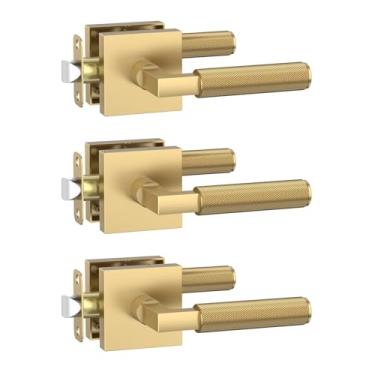 Imagem de Amerdeco Pacote com 3 maçanetas de porta de passagem de bronze champanhe, maçanetas resistentes sem travamento para hall, armário, área de escritório, shopping centers AM0021