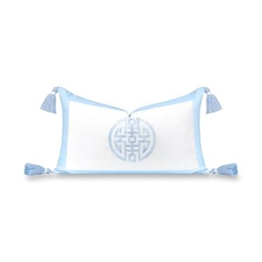 Imagem de Hofdeco Premium Capa de almofada lombar Coastal Grandmillennial Patio Indoor Outdoor apenas, repelente de água 30,5 x 50,8 cm para quintal, sofá, piscina, símbolo de felicidade dupla bordado azul bebê