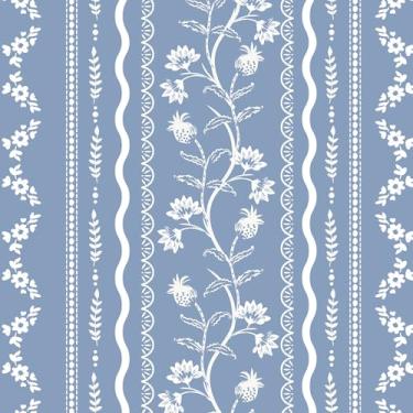 Imagem de VaryFloral Papel de parede listrado floral azul 45 x 398 cm casa de fazenda elegante papel de parede listrado de flores descascar e colar papel de contato azul para armários de quarto autoadesivo