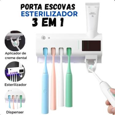 Imagem de Suporte para Escovas de Dentes com Esterilizador UV e Dispenser Automá