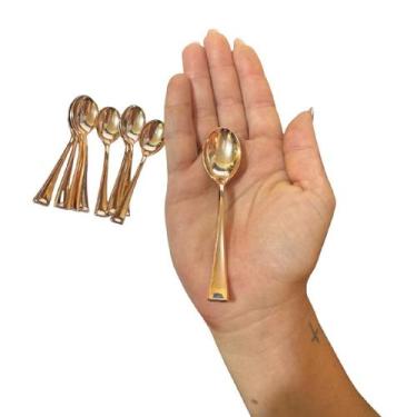 Imagem de Kit C/ 30 Mini Colherzinha Rose Plástico rigido 10cm festa - Genérica