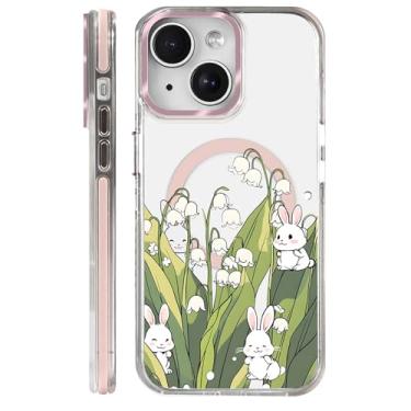Imagem de Yuning419 Capa para iPhone 13/14, compatível com Magsafe, capa transparente com proteção total da câmera para meninas e mulheres, capa magnética protetora à prova de choque - Campanula Bunny