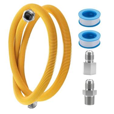Imagem de Kit de linha de gás de secadora de 122 cm com conector para aquecedor de água de fogão, kit de conector de mangueira de gás flexível de aço inoxidável de 0,5/20.3 cm OD 1/5.1 cm ID com encaixe FIP de